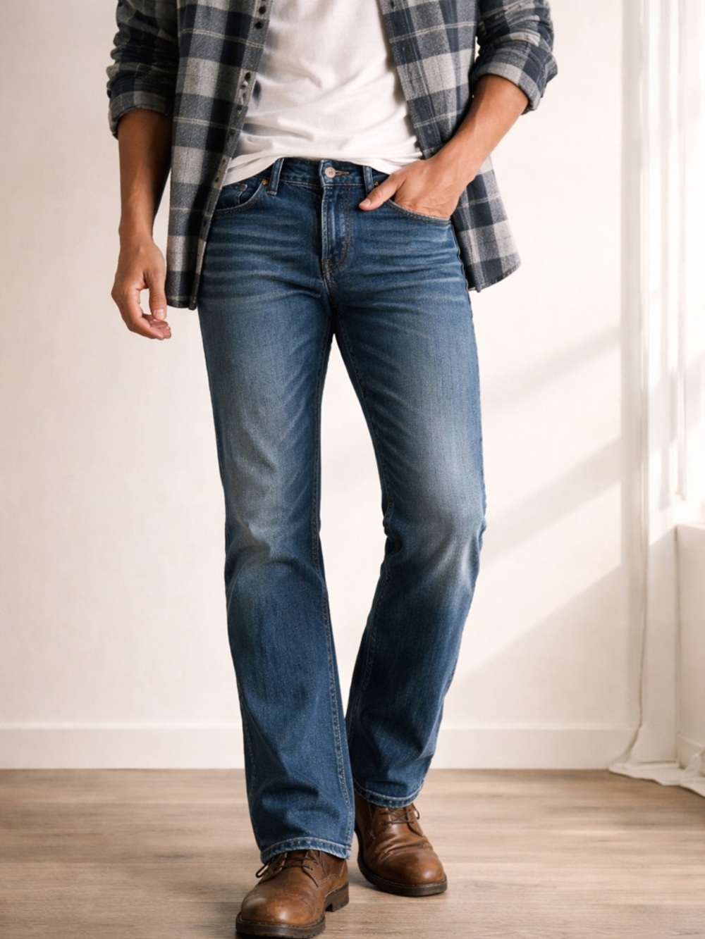 BKE Jake Jeans Mens 33x30 Bootcut Medium Wash Stretch Denim Buckle Western Rodeo